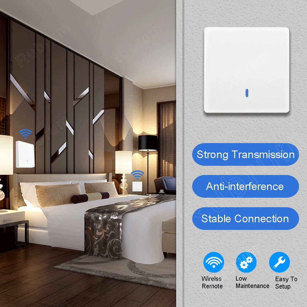 Rubrum Wall Switch 433Mhz Wireless RF 86 Wall Panel Transmitter Switch and AC 110V 220V Relay Receiver For Home Light LED Lamp Rubrum Wall Switch 433Mhz Wireless RF 86 Wall Panel Transmitter Switch and AC 110V 220V Relay Receiver For Home Light LED Lamp