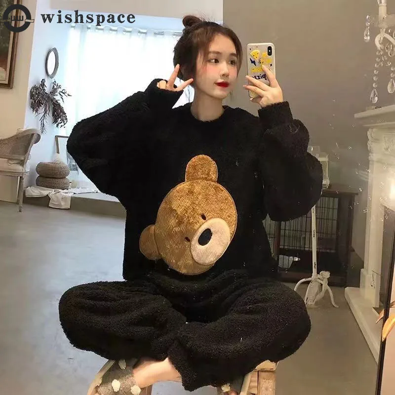 Coral Fleece Pajamas More Female 2021 New Paragraph in the Spring and Autumn Winter Long Sleeve Lovely Flannel Leisure Wear | Мужская