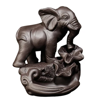 

Cone Incense Burner Holder Ashes Catcher Mountain Elephant Decor Black Ceramic