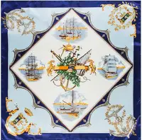 90*90cm Luxury Brand Women Silk Scarfs Sailing Boat Design Square Scarves Spring Summer Shawls For Ladies 1