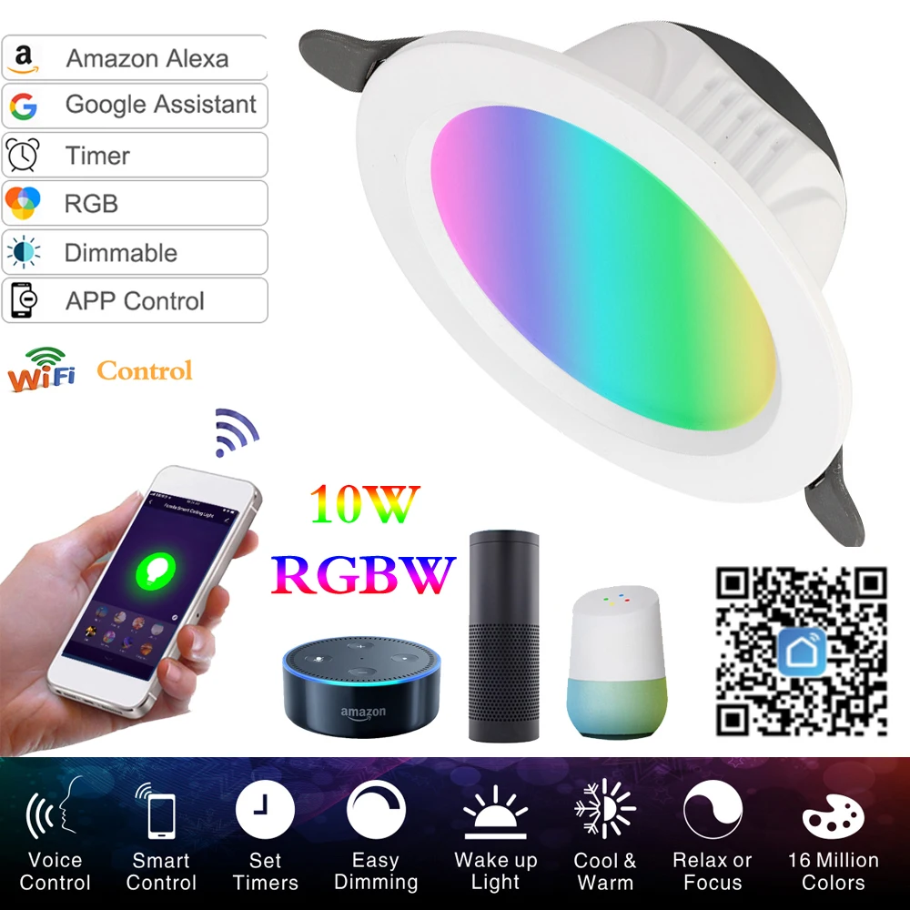 WiFi Smart LED Downlight led Ceiling led Light Lamp 9W RGBW Smart Indoor Living Room Voice Control For Alexa/Google Home WiFi Smart LED Downlight led Ceiling led Light Lamp 9W RGBW Smart Indoor Living Room Voice Control For Alexa/Google Home