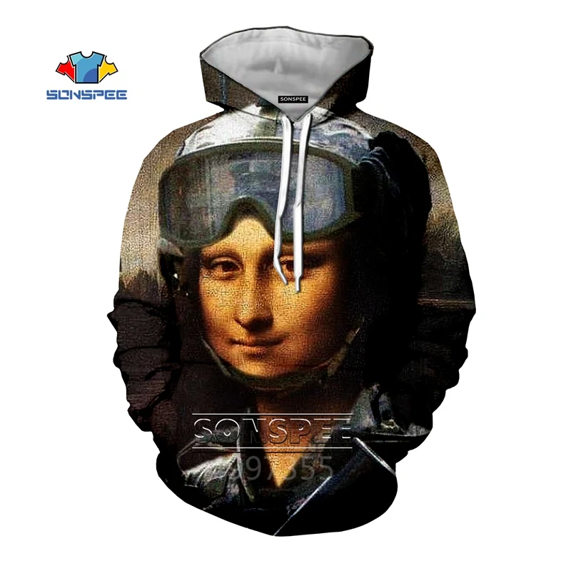 8 SONSPEE/Осенняя толстовка для мальчиков и девочек-подростков с 3D принтом Mona Lisa harajuku; худи для отдыха с длинными рукавами; зеленый пуловер для детей; C144 - Цвет: 8