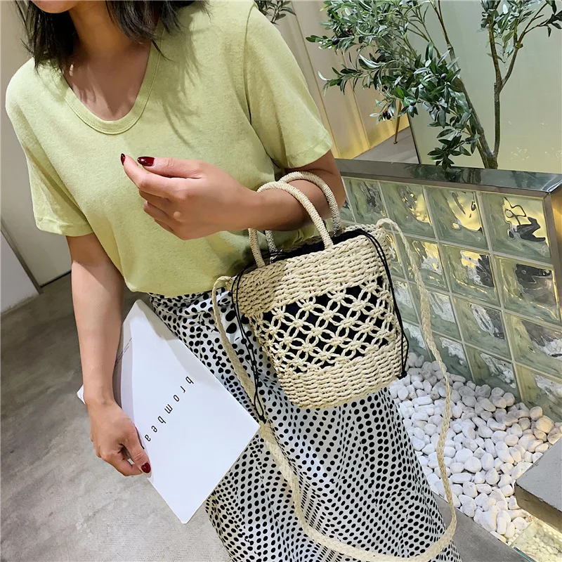 

JIULIN New 2019 summer single shoulder handbag art beach knitting women's bag with bucket bag