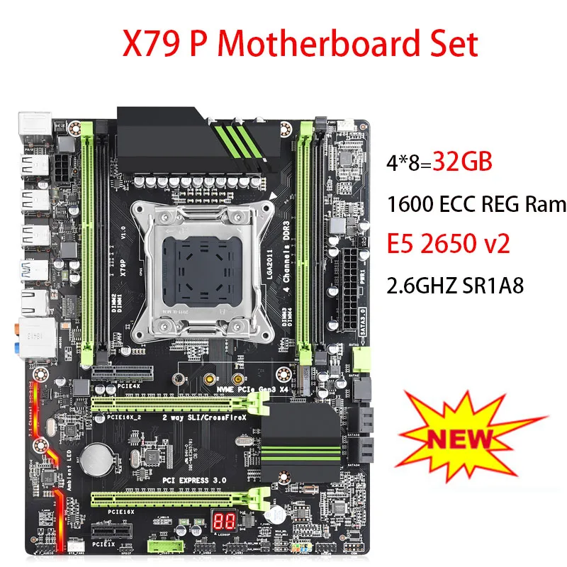 

JINGSHA X79 LGA 2011 motherboard set with Xeon E5 2650 V2 32GB 1600MHz DDR3 ECC REG memory ATX USB3.0 SATA3 PCI-E NVME M.2 SSD
