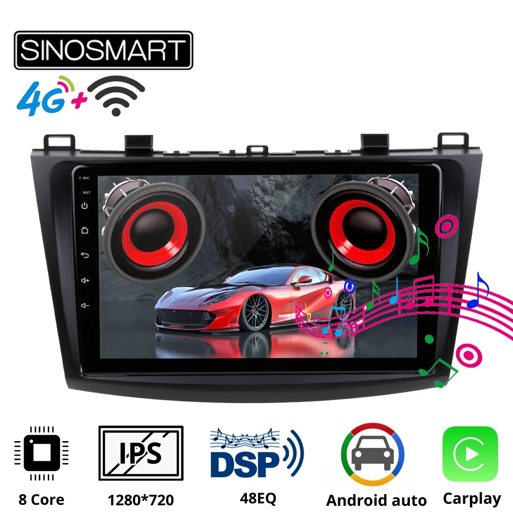 SINOSMART Support BOSE Soundsport Free Built-in DSP 8 Core CPU Car GPS Navigation Player for Mazda 3 2009-2012 2.5D IPS/QLED