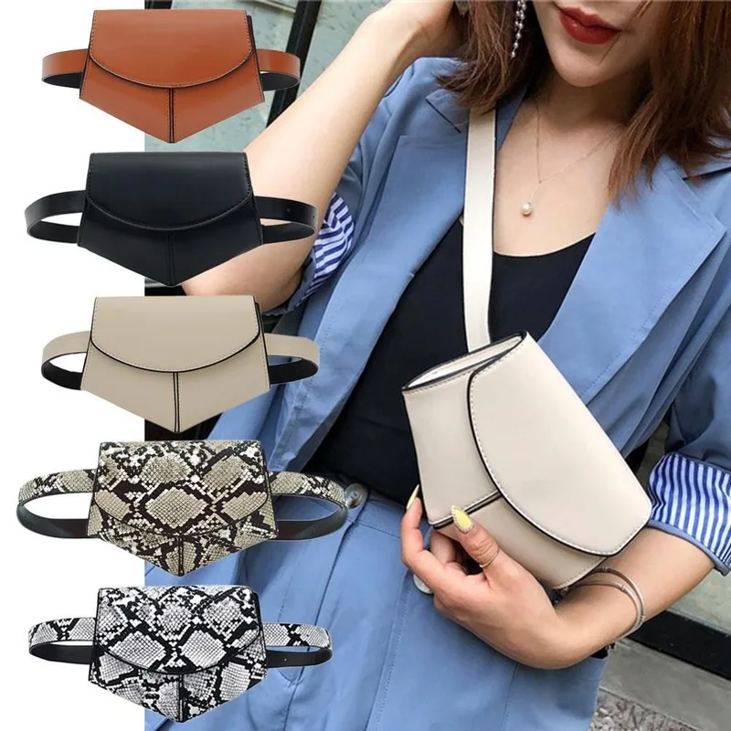 

2019 New Fanny Pack Women Waist Belt Bag serpentine Vintage Waist Bags Girl Fashion Bum Pouch Phone Leather Chest Packs