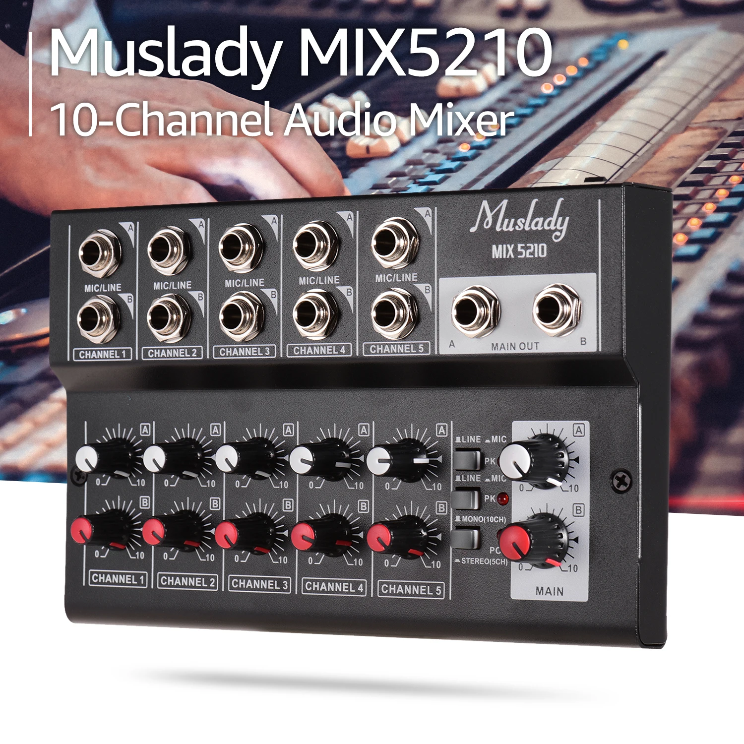 Muslady Mix5210 Audio Mixer 10channel Mixing Console Digital Stereo
