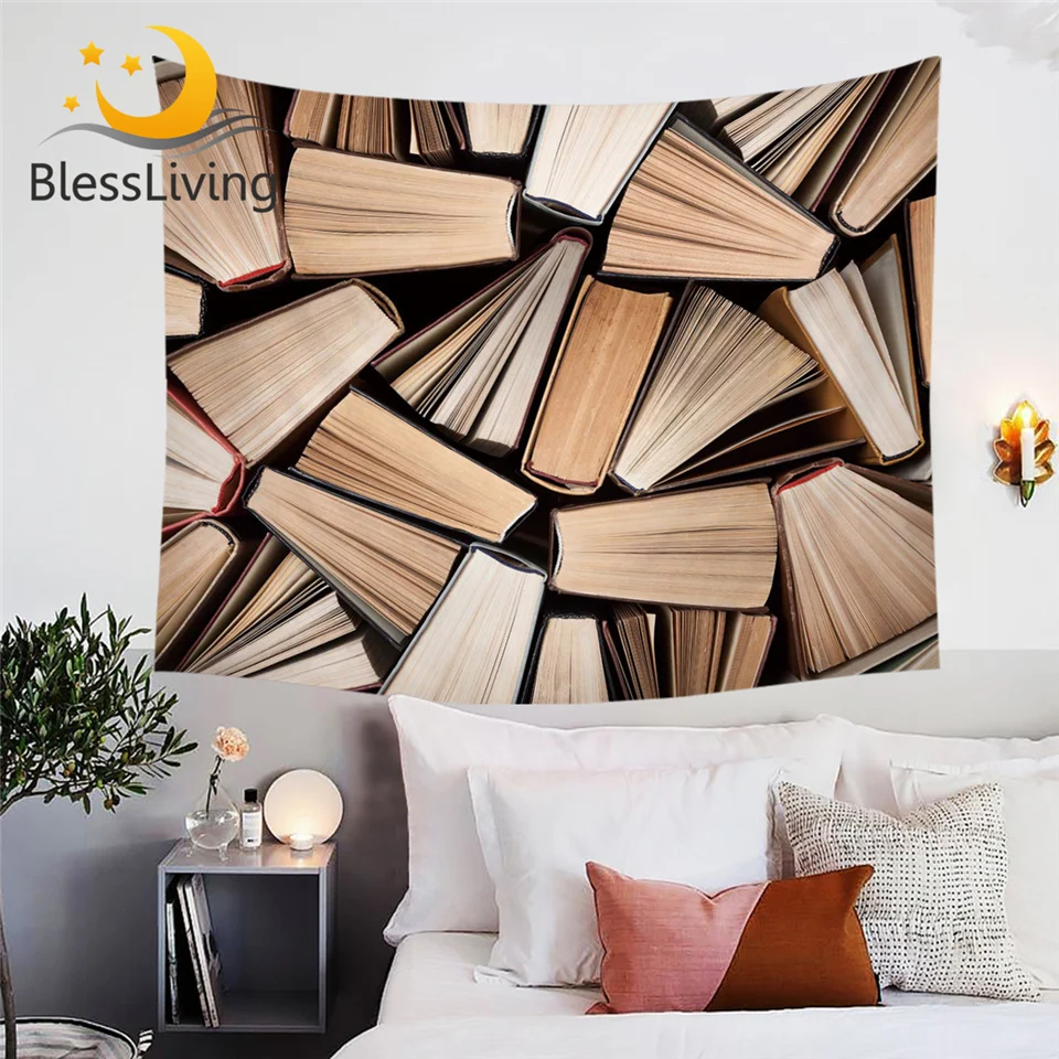 

BlessLiving Books Pile Wall Hanging Vivid 3D Printed Wall Carpet Sleep in the Knowledge Tapestry for Reader Tapisserie Bedspread