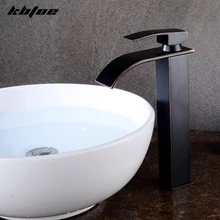 Household single hole copper washbasin hot and cold water faucet bathroom above counter basin black waterfall faucet