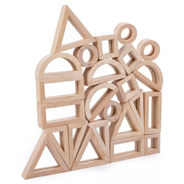 Wooden Mirror Stacking Blocks Creative Colorful Learning And Educational Construction Building Toys Set For Kids For Ages 2+ 2