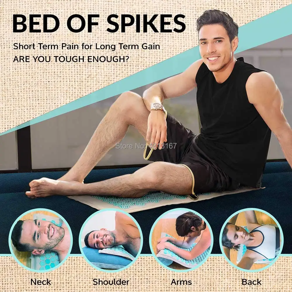 Goede Acupressuur Massage Mat Natuurlijk Linnen Katoen Yoga Spike Kussen Kussen Met Zak Rugpijn Hals Stress Ischias Relief Ontspanning