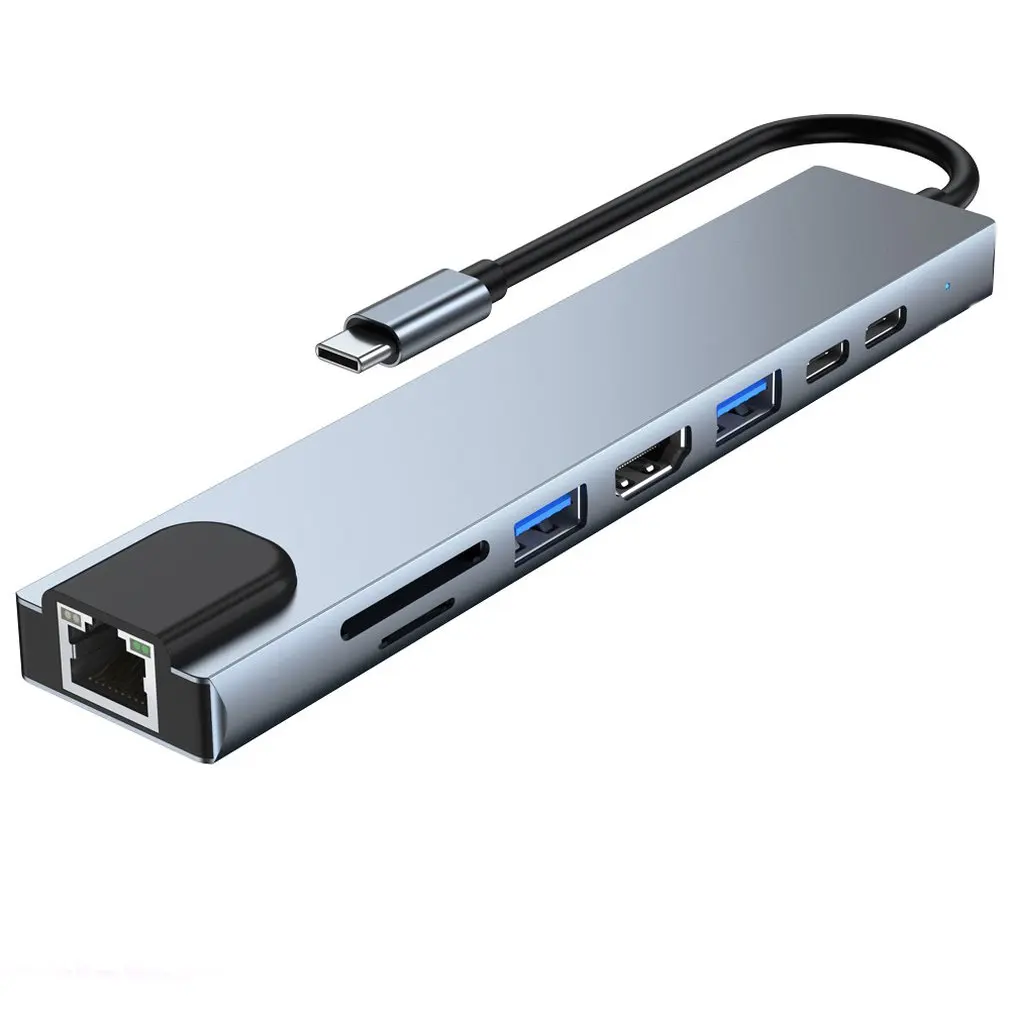 USB-концентратор 8 в 1 адаптер USB 3.0 Type-C концентратор с аудио RJ45 цифровой/TF PD