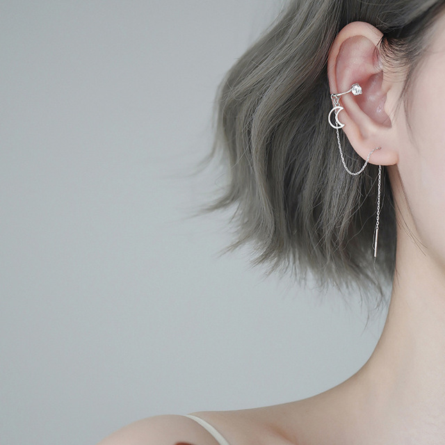 Simple Moon Star Rhinestone Long Chain Earrings For Women Shine Sun Crescent Geometric Tassel Piercing Earring Party Jewelry