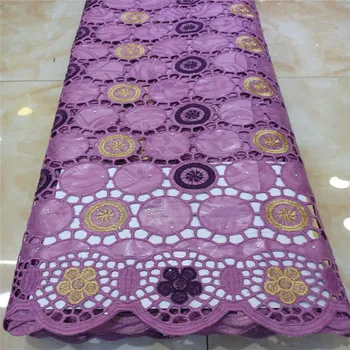

2020 stones purple African bazin riche fabric with brode Latest fashion embroidery bazin lace fabric with net lace 5 yards