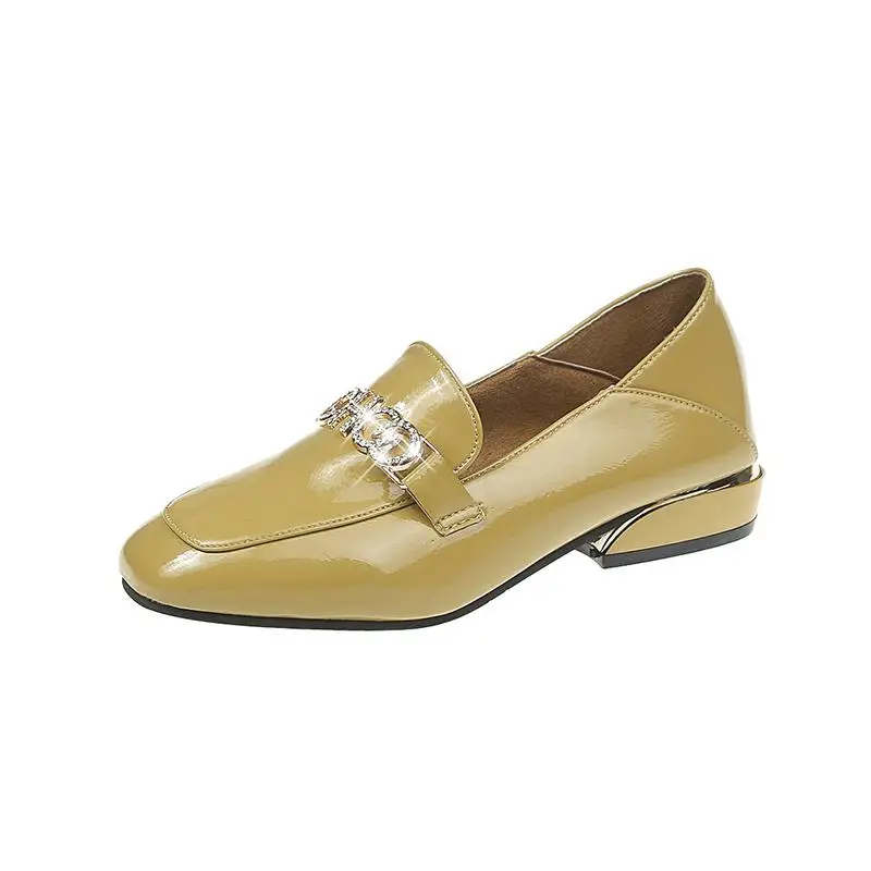 Английский ветер с квадратным носком бабушкины туфли Для женщин с толстый каблук и на низком каблуке; маленький пуховик цвета радуги, кожу и сеточную подкладку мягкая удобная обувь - Цвет: Yellow