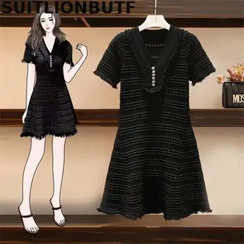 

Korean 2020 Summer Plus Size Vintage Women Knitted Dress Sukienki Elegant Ladies Ropa Mujer Party Dress Tassel Vestidos Vadim