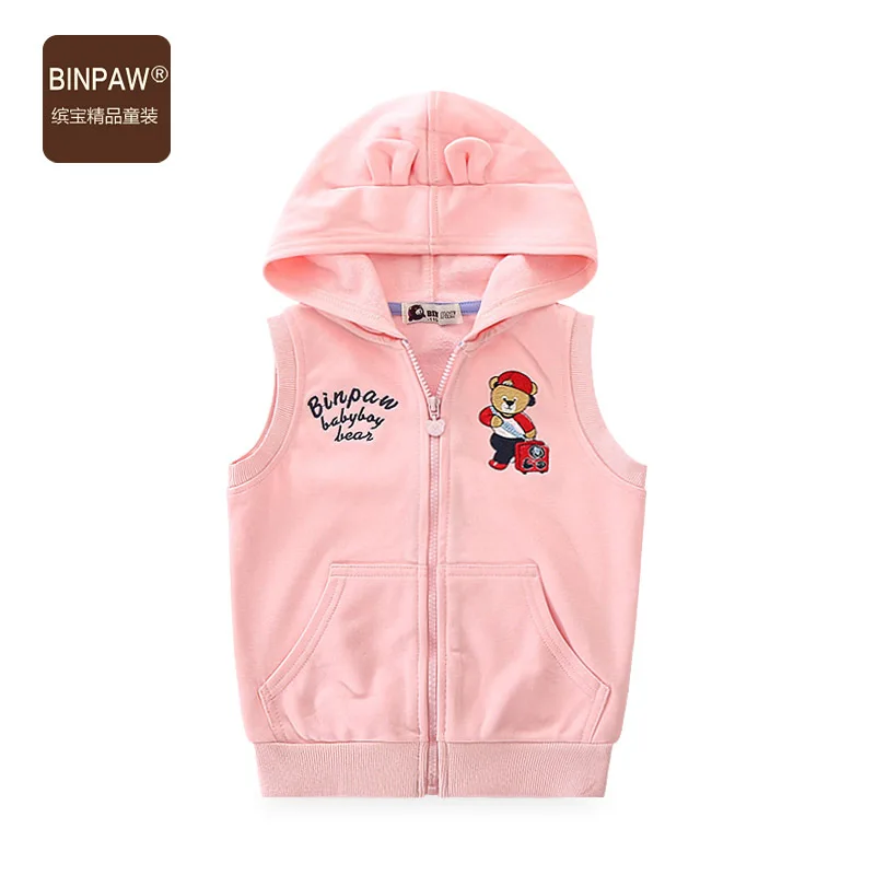 

2019 New Style Autumn Clothing Girls Hooded Waistcoat Bin Paw Korean-style Bear Zipper Hooded Sleeveless Vest Tops