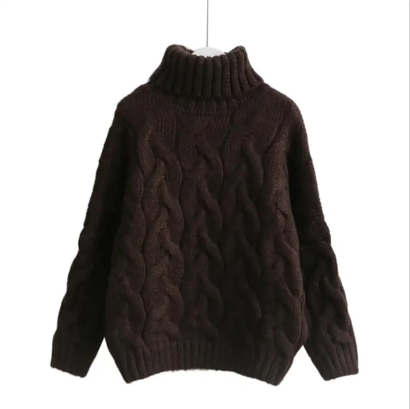 Женский свитер с высоким воротом, Осень-зима, Европейский Повседневный теплый свитер, женский свитер большого размера - Цвет: Coffee