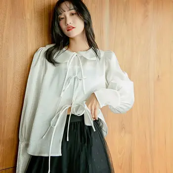 

Europe Shirts Women Spring New 2020 Solid Color Wild Ladies Blouses and Tops Lace Long Sleeves Fashion Women Clothing