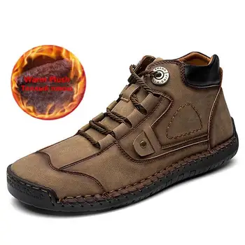 

New Men Snow Boots Fur Warm Winter Men's Boots Outdoor Men Ankle Boots Waterproof Leather Men's Shoes Zapatos De Hombre Size 48