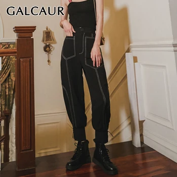 

GALCAUR Patchwork Casual Black Pants For Women High Waist Pocket Large Size Loose Pants Female 2020 Summer Fashion New Style
