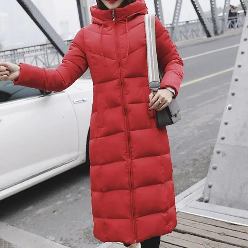 Red Gentillove модные тонкие длинные парки для женщин зимние большие размеры пуховики Harajuku корейский стиль теплые пальто повседневная верхняя одежда 6XL - Цвет: Red