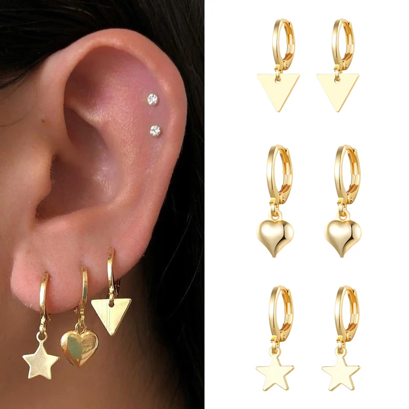 Silver Earrings Gold Color Cross Moon Star CZ Zircon Small Circle Huggie Hoop Earrings For Women Fine Jewelry hoop earrings cross earrings golden earrings ear loops jewelry