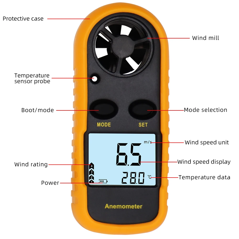 Mini LCD Digital Anémomètre Vitesse du Vent GM816 Testeur de Température Thermomètre 