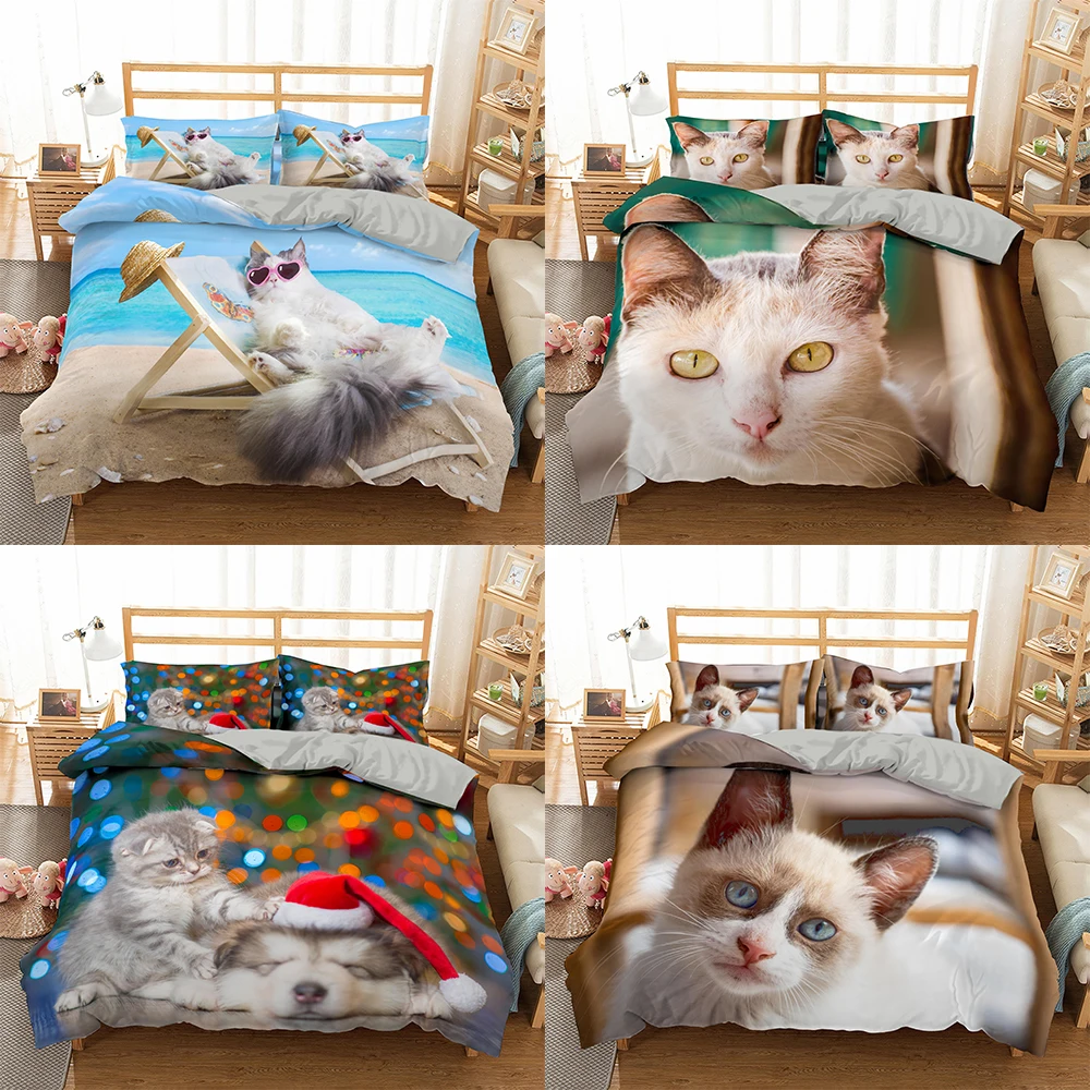 Homesky 3D Cute Cat Bedding set Room Decor Duvet Covers Pillowcases