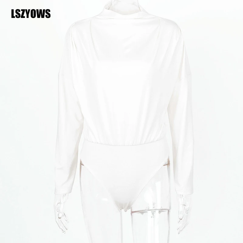 White White Bodysuits Women Top Long Sleeve Stand Collar Loose Jumpsuits Rompers Casual Party Wear Autumn Bodysuit Femme Overalls - Цвет: White
