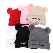 Зимние шапки для маленьких девочек и мальчиков; теплая зимняя шапка для малышей; вязаная шапка с двойным меховым помпоном; вязаная шапка для детей; Шапка-бини