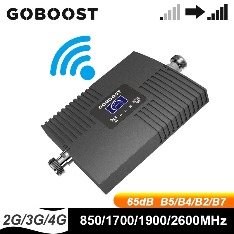 GOBOOST Signal Booster 2g 3g 4g Cellular Amplifier 850 LTE 1700 1900 2600 MHz Mobile Phone Network Repeater Improve Voice Data