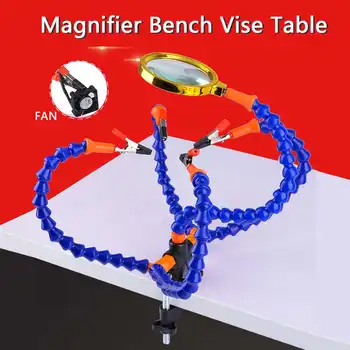 

Third Hand Soldering PCB Holder Tool Four Arms Helping Hands Crafts Repair Helping Welding Station USB 6X Illumination Magnifier
