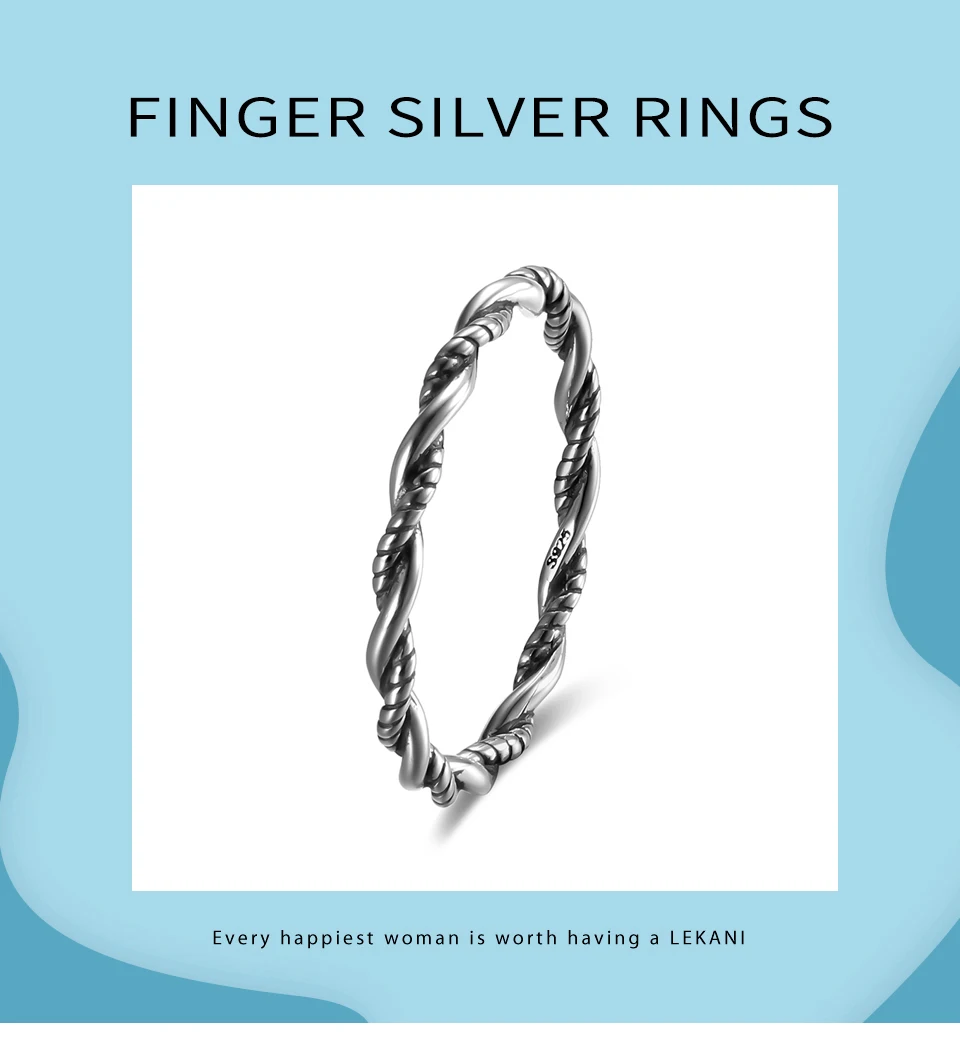 925 Sterling Silver Oxidized Rings Double Twisted Rope Ring Fine Jewelry Gift for Women Fashion Personality Rings