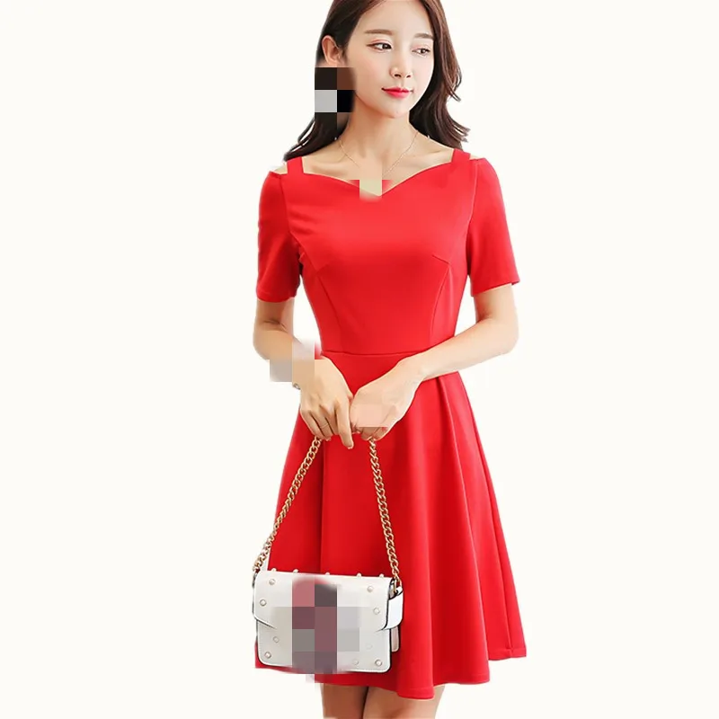 

B1725 2019 summer new large-size Korean version slim women's temperament short-sleeved fashion dress cheap wholesale