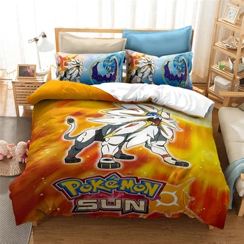

Hot Game Solgaleo Printed Bedding Set Pokemon Pikachu Pattern Pillowcase Duvet Cover Sets Digital Printing Bed Cover Set 2/3Pcs