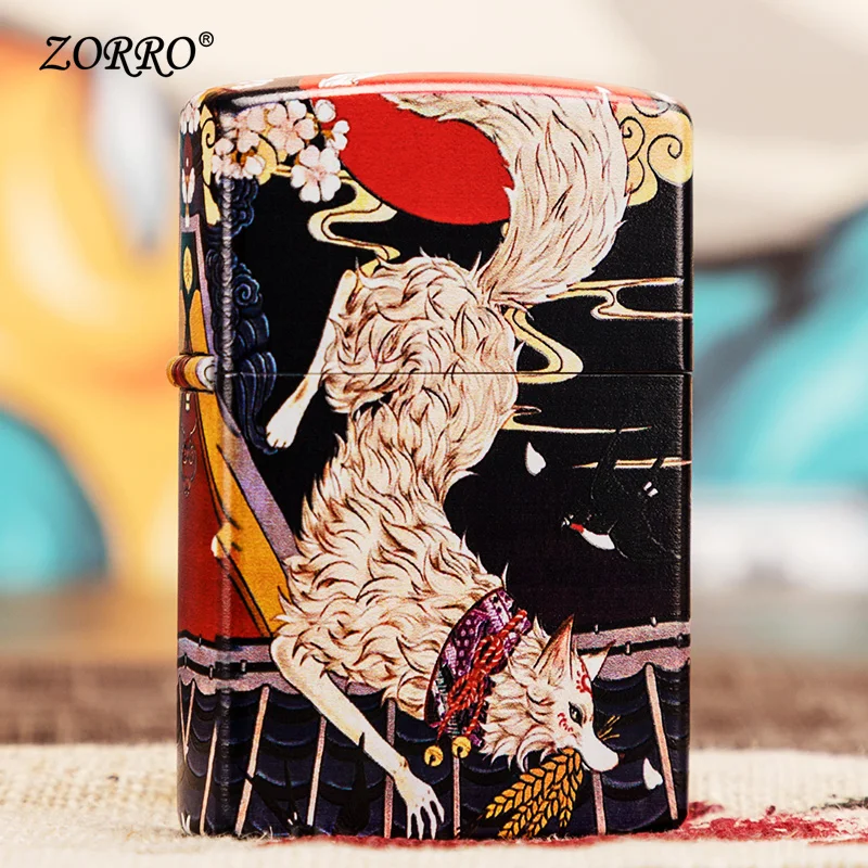 Zorro lighter creative tide color paint fox retro grinding wheel pure copper personality kerosene lighter