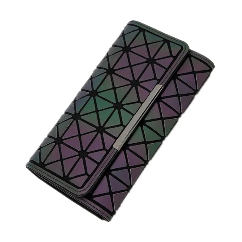 

Women Long Wallets Purse Geometry Holographic Luminous Clutch Female Phone Bag Three Fold Card Holder Wallet Organizer for Women