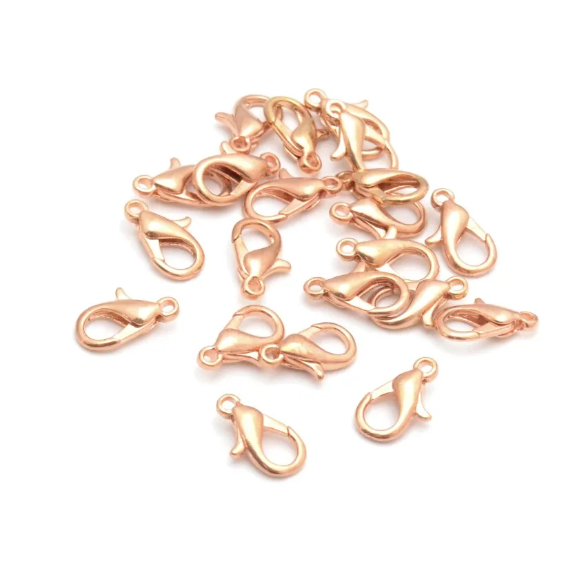 Rose gold color Ювелирная фурнитура для рукоделия 12/14 мм металлическая застежка-краб браслет крючки концевые соединители для самостоятельного изготовления ювелирных изделий ожерелье с пряжкой - Цвет: Rose gold color