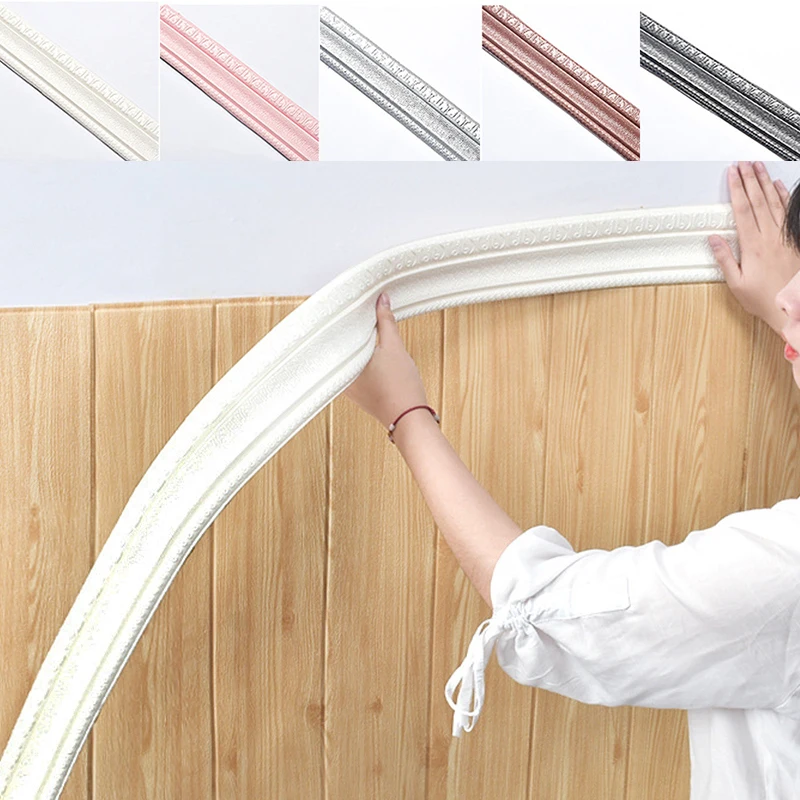 13 Styles 3D Foam Wall Edge Strip Stickers Self Adhesive Waterproof Baseboard Corner Waist Line Sticker Border Home Decor | Дом и сад