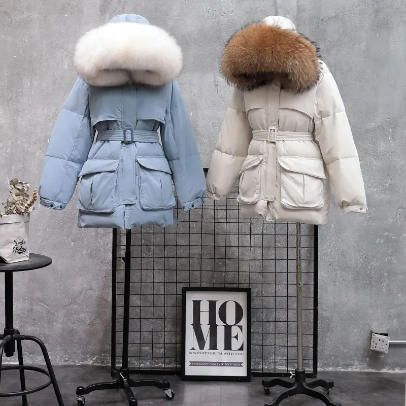 Janveny Large Natural Raccoon Fur Hooded 2020 New
