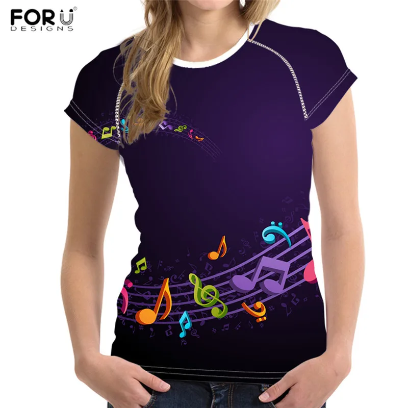 FORUDESIGNS/женские футболки с принтом в виде нот, футболки с коротким рукавом, Kawaii, женские футболки с круглым вырезом в стиле Харадзюку, женская футболка - Цвет: HMO245BV