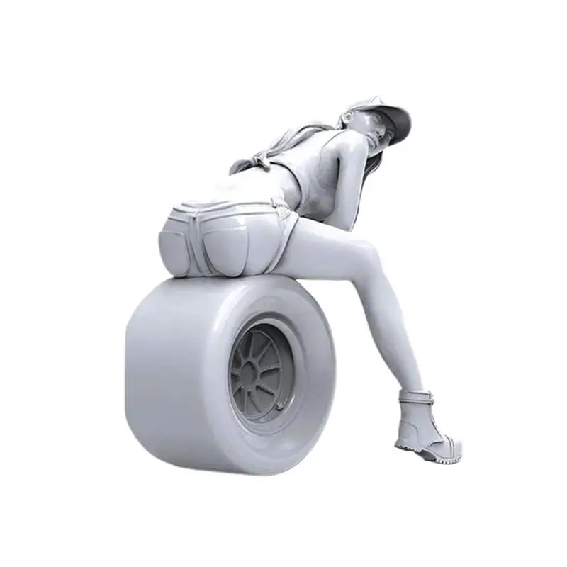

1/24 Beautiful girl sitting on the tire epoxy resin Model Handwork Gift For Kids Resin Figures Model Toys Unassambled Unpainted