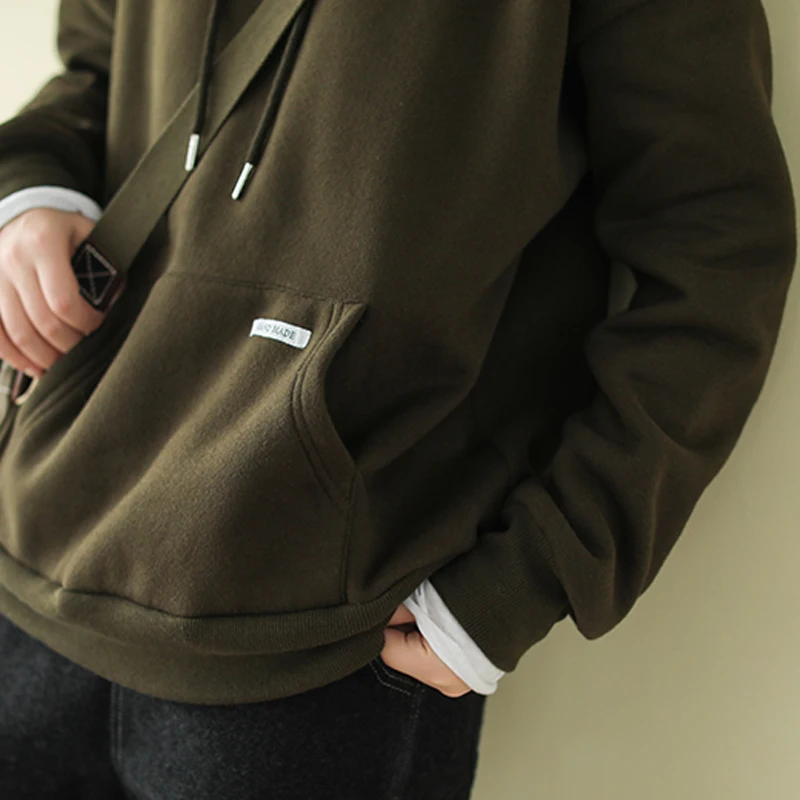Johnature Autumn Winter Solid Color Hooded Pullover Cotton Fleece Sweatshirt New Comfortable All-match Women Sweatshirt