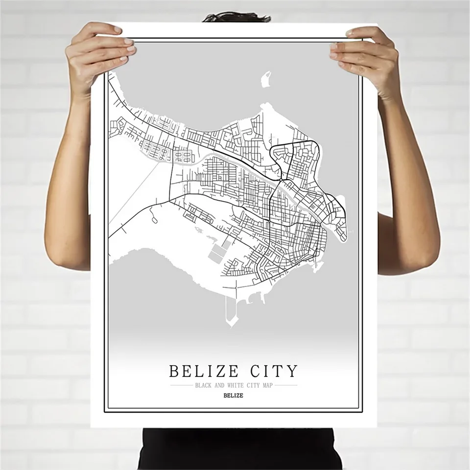 

Belize Creative city map Belmopan Abstract Canvas Painting Black and white Wall Art Print Poster Picture Home Decoration