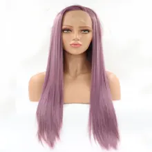 Bombshell Лаванда Фиолетовый синтетический парик фронта шнурка прямые термостойкие волокна волос естественная линия волос боковое расставание для женщин