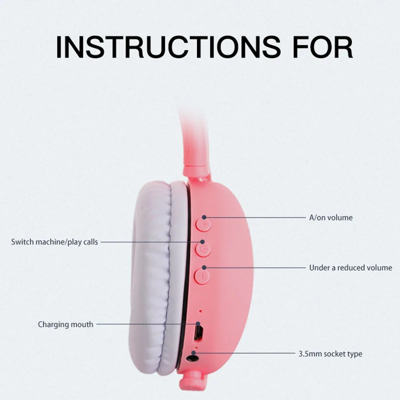 Bluetooth Wireless Headphones 5.0 Led Light Cat Ear Headset Noise Cancelling Stereo Music Headset With Microphone Girl Kid Gifts