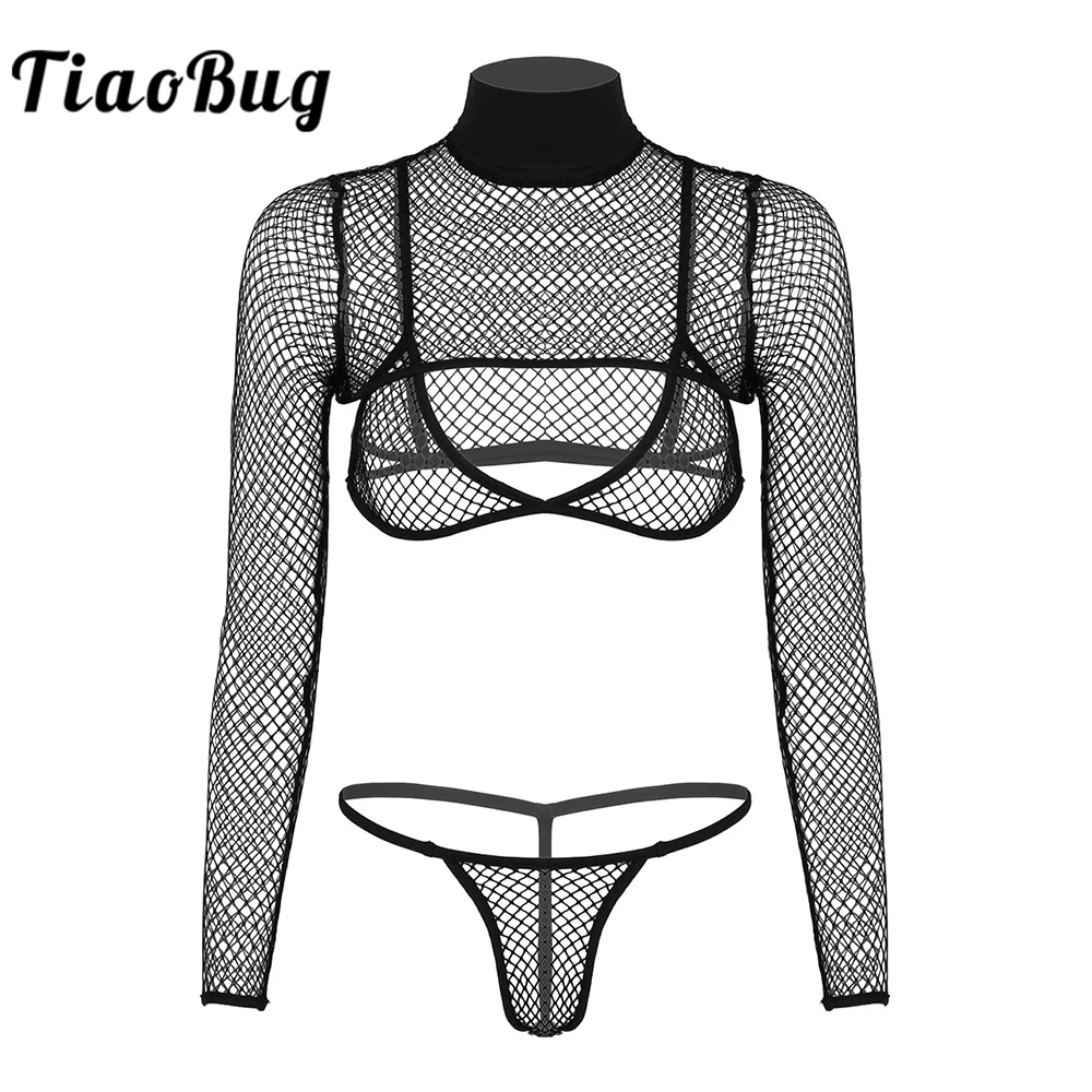 Женское прозрачное Эротическое нижнее белье TiaoBug с длинными рукавами короткий