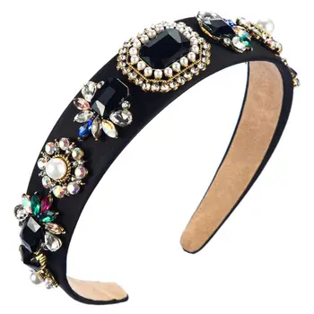 

Vintage Fashion Women Wide Head Hoop Baroque Luxury Bride Tiara Queen Headband Rhinestone Hairband Wedding Headdress
