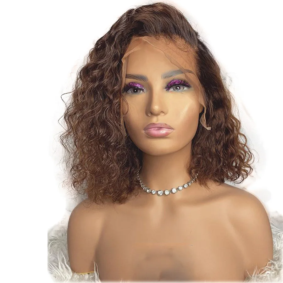 Омбре цвет бразильские Remy вьющиеся человеческие волосы парики Glueless 360 Кружева Фронтальные человеческие волосы парики отбеливатель узлы Детские волосы